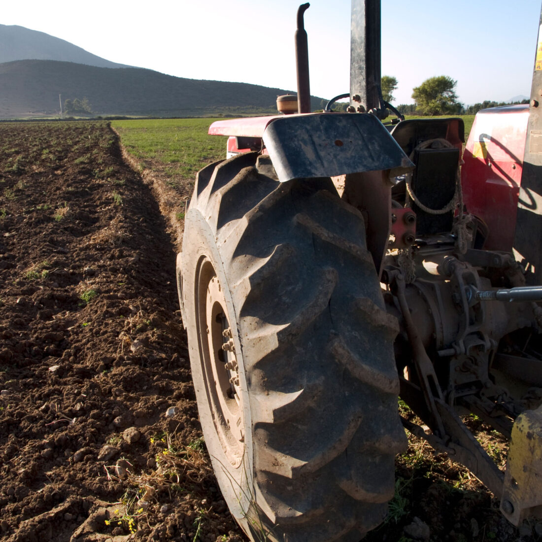 Agricultural Tyre in the field on a tractor - full tyre