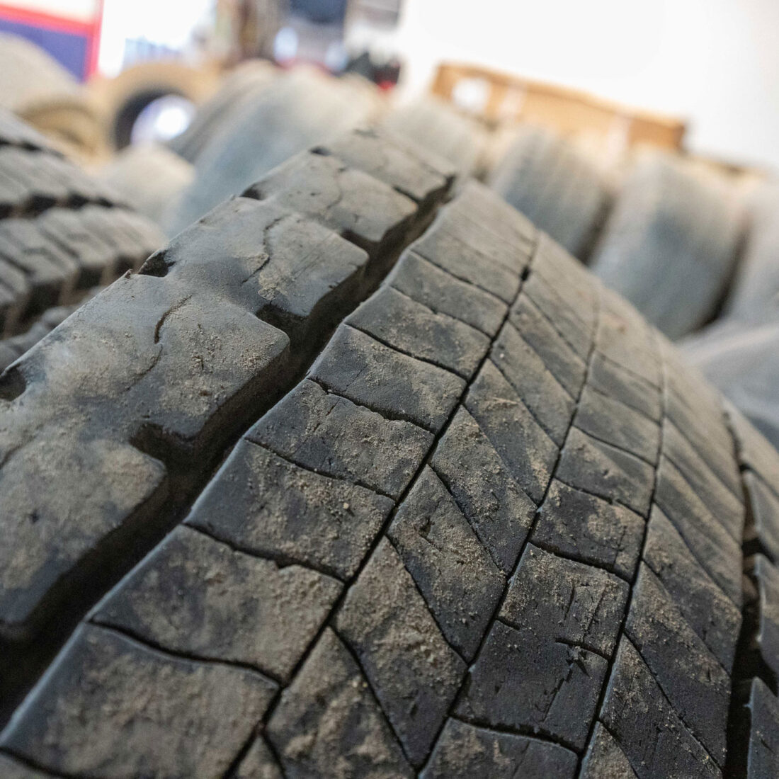 Close up of used tyre